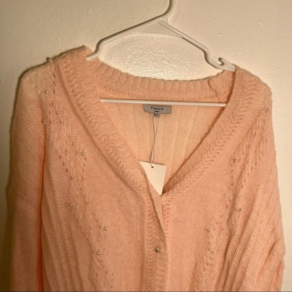 FRNCH Paris V-Neck Pointelle Cardigan Pink Pearl - Picture 4 of 11